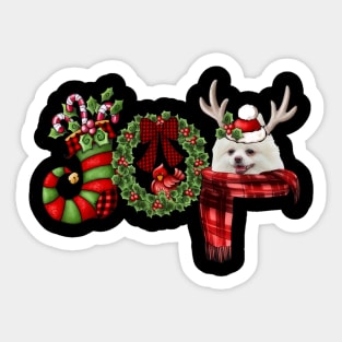 Christmas Joy Dwarf Stocking Reindeer White Pomeranian Sticker